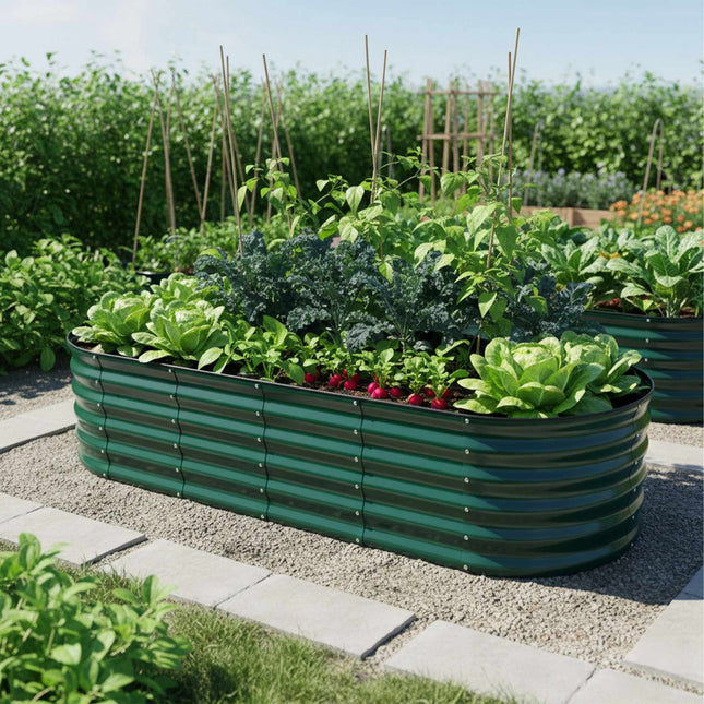 Halbrundes Hochbeet aus Metall für Gemüse