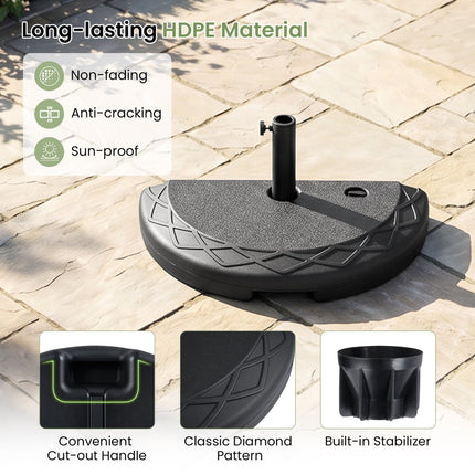 Half Round Patio Umbrella Base, 44 lbs Fillable, Black