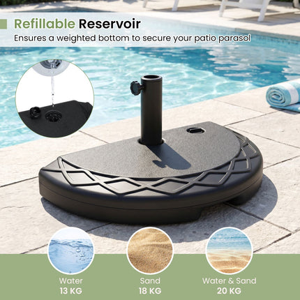 Half Round Patio Umbrella Base, 44 lbs Fillable, Black
