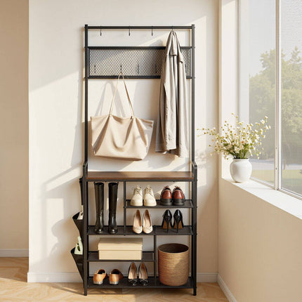 Hall Tree Coat Rack With 4-Tier Shoe Rack, 1800 mm