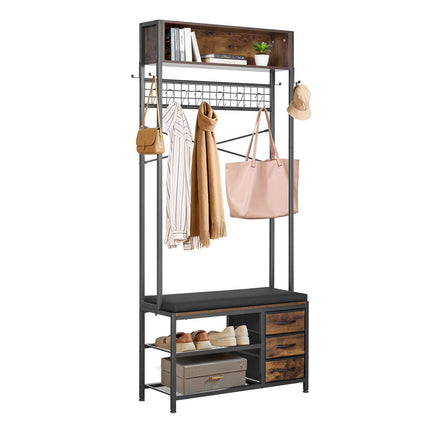 Hall Tree With Shoe Bench, 3 Drawers, Steel Frame
