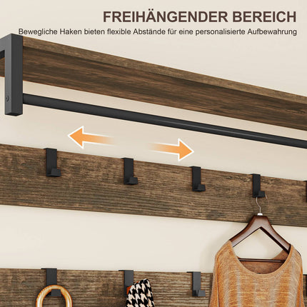 Garderobenbaum mit Bank, Schuhregal, 10 Haken, 2 Stoffschubladen