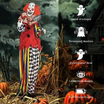 Halloween Animatronic Clown, 173 cm, Light-Up Eyes