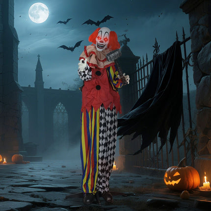 Halloween Animatronic Clown, 173 cm, Light-Up Eyes
