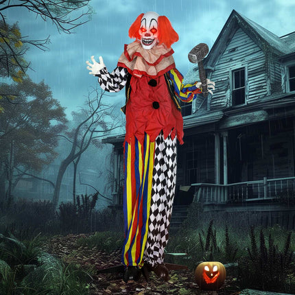 Halloween Animatronic Clown, 173 cm, Light-Up Eyes