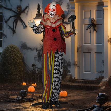 Halloween Animatronic Clown, 173 cm, Light-Up Eyes