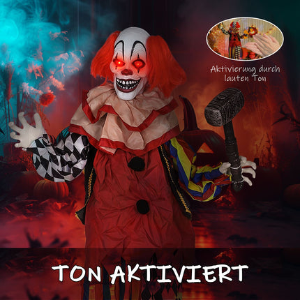 Halloween Animatronic Clown, 173 cm, Light-Up Eyes