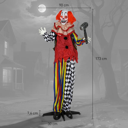 Halloween Animatronic Clown, 173 cm, Light-Up Eyes