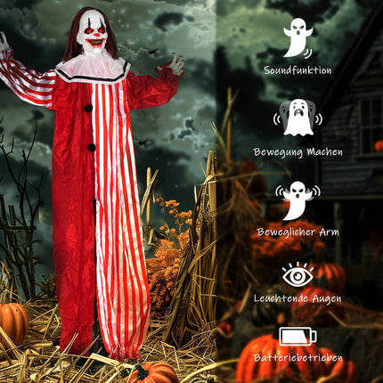 Halloween-Clown-Deko, 165 cm, LED-Lichter, Soundeffekte