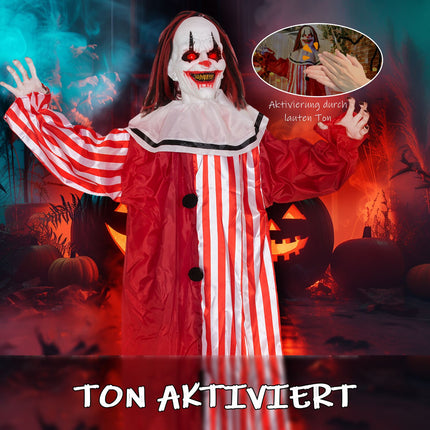 Halloween-Clown-Deko, 165 cm, LED-Lichter, Soundeffekte