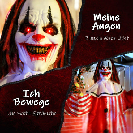Halloween-Clown-Deko, 165 cm, LED-Lichter, Soundeffekte