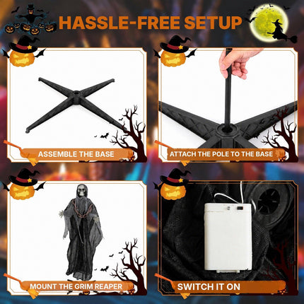 Halloween Grim Reaper 6.4 Feet with Red Glowing Eyes, Terrifying Sounds
