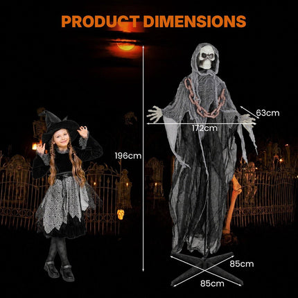 Halloween Grim Reaper 6.4 Feet with Red Glowing Eyes, Terrifying Sounds