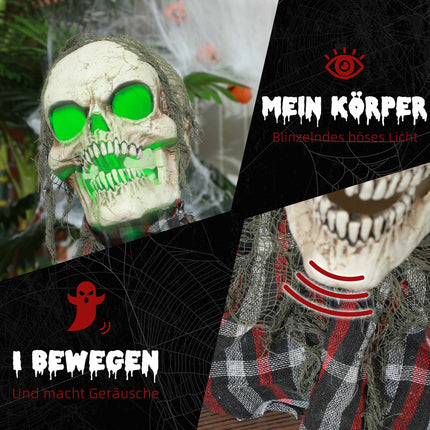 Halloween-Skelett-Bodenstecker, biegsame Arme, leuchtende Augen