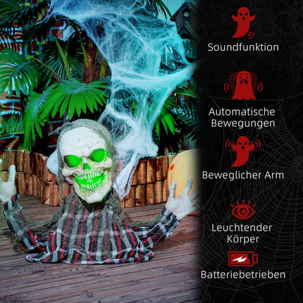 Halloween-Skelett-Bodenstecker, biegsame Arme, leuchtende Augen