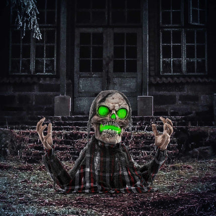 Halloween-Skelett-Bodenstecker, biegsame Arme, leuchtende Augen