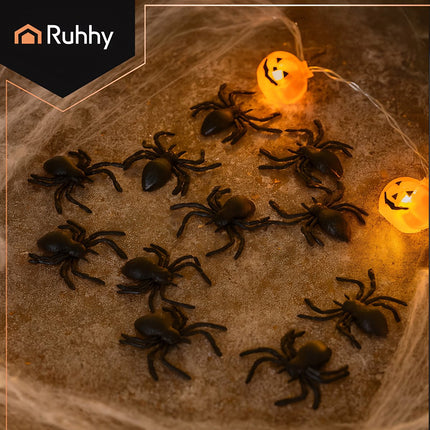 Halloween Plastic Spiders, 10 Pcs, 3x3 cm, Black