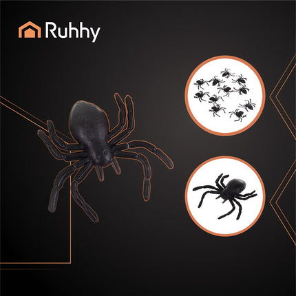 Halloween Plastic Spiders, 10 Pcs, 3x3 cm, Black