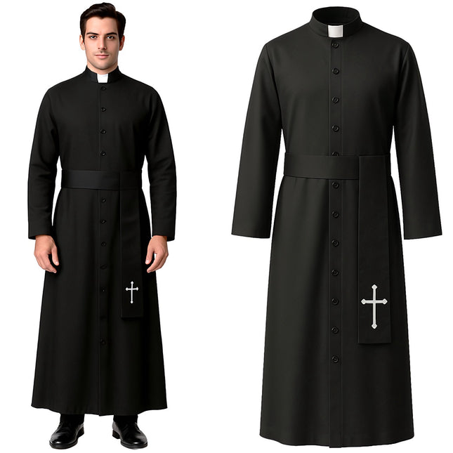 Halloween Priest Costume, XL/XXL, Cassock with Cross