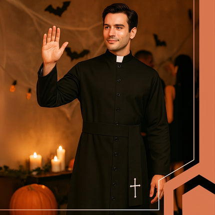 Halloween Priesterkostüm, XL/XXL, Soutane mit Kreuz