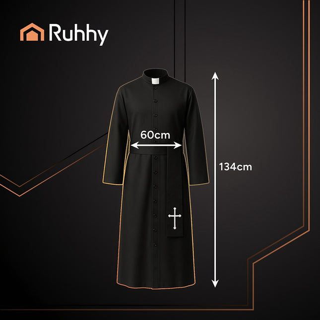 Halloween Priest Costume, XL/XXL, Cassock with Cross