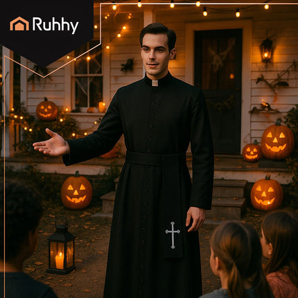 Halloween Priesterkostüm, XL/XXL, Soutane mit Kreuz