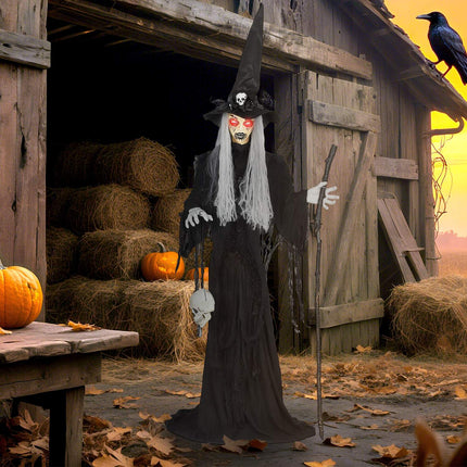 Halloweenská dekorace čarodějnice, 170 cm, LED osvětlení, zvuk