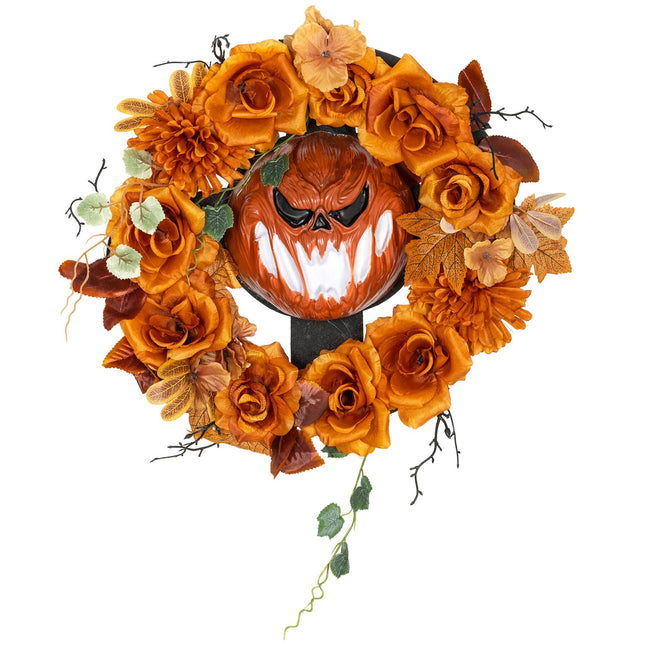 Halloween Wreath, Pumpkin Design, Autumn Leaves, LED Effects