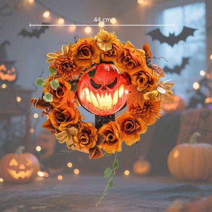 Halloween Kranz, Kürbisdesign, Herbstblätter, LED-Effekte