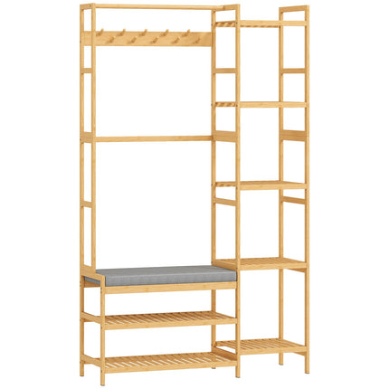 Hallway Coat Rack with Shoe Bench and Hooks, Bamboo