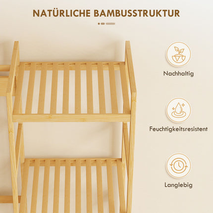 Hallway Coat Rack with Shoe Bench and Hooks, Bamboo