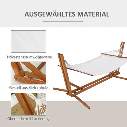 Verstellbare Kiefernhängematte mit Gestell, cremeweiß 388cm