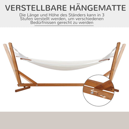 Verstellbare Kiefernhängematte mit Gestell, cremeweiß 388cm