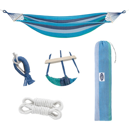 Hammock with 70cm Wooden Beam & Metal Holder, Blue