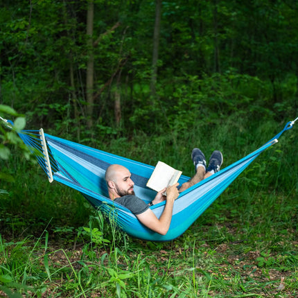 Hammock with 70cm Wooden Beam & Metal Holder, Blue
