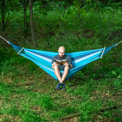 Hammock with 70cm Wooden Beam & Metal Holder, Blue