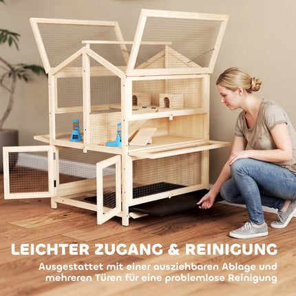 Hamster Cage, 3-Level Wood Habitat with Ramps, 68x61.5x90 cm