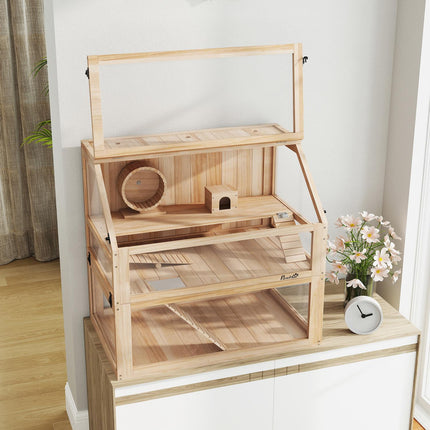 Hamsterkäfig, Holz, 3 Ebenen, mit Spielzeug, 80x50x76 cm
