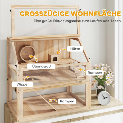 Hamsterkäfig, Holz, 3 Ebenen, mit Spielzeug, 80x50x76 cm