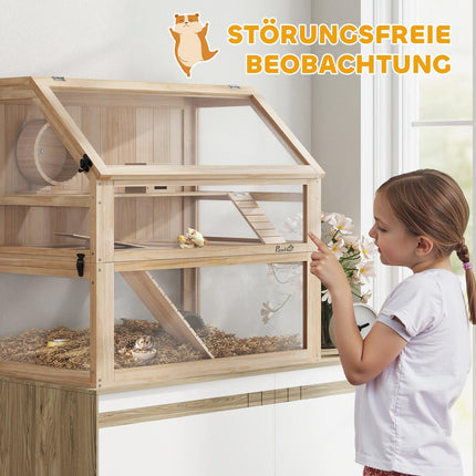 Hamsterkäfig, Holz, 3 Ebenen, mit Spielzeug, 80x50x76 cm