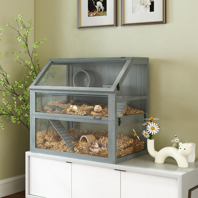 Hamster Cage, 3 Levels, Deep Base, 80x50x76cm, Light Gray