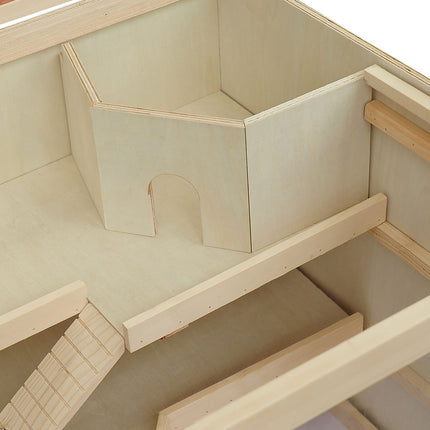 Cage pour hamster en bois naturel, cage à rongeurs à trois niveaux avec escaliers, PVC, 115 x 57 x 55 cm