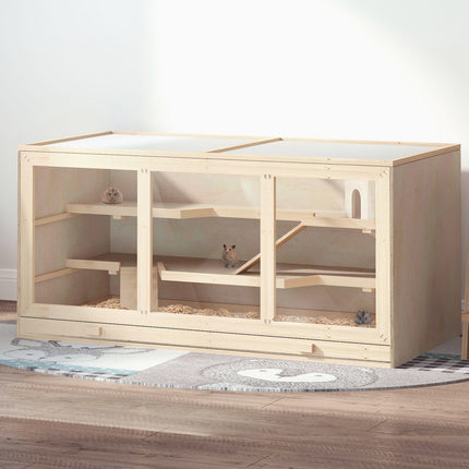 Cage pour hamster en bois naturel, cage à rongeurs à trois niveaux avec escaliers, PVC, 115 x 57 x 55 cm