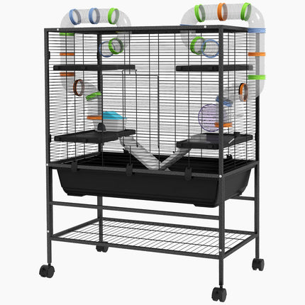 Hamster cage with wheels and accessories, black