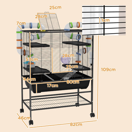 Hamster cage with wheels and accessories, black