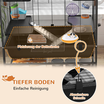 Hamster cage with wheels and accessories, black