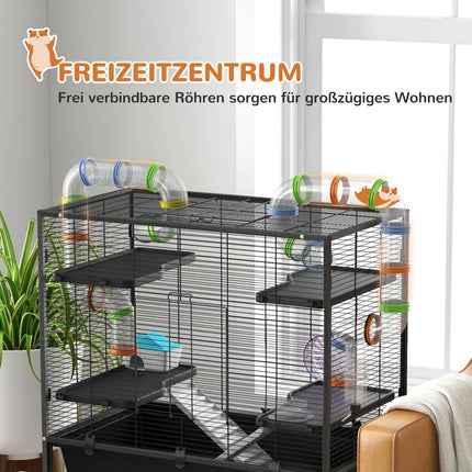 Hamster cage with wheels and accessories, black