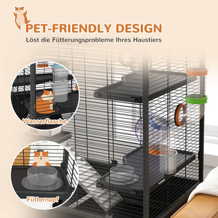 Hamster cage with wheels and accessories, black
