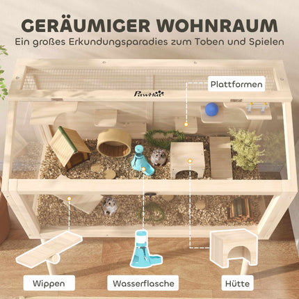 Hamsterkäfig mit Zubehör, 110x52x101 cm, Holz/Kunststoff