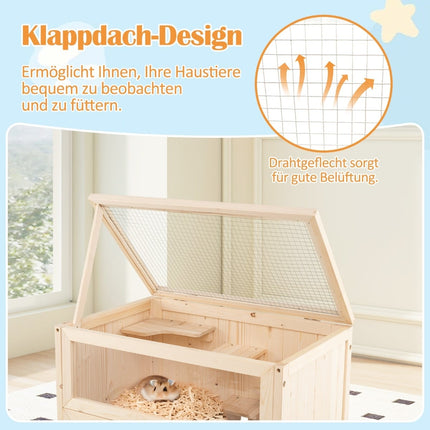 Hamster Cage with Mesh Roof, Lockable Door, Acrylic Panel